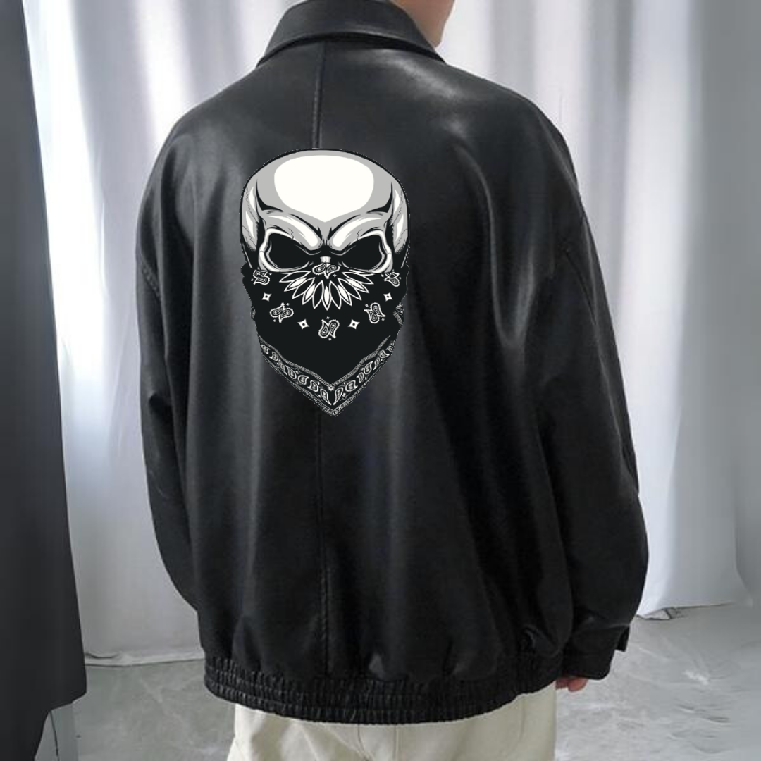 Skull Baskılı Streetwear Siyah Oversize Unisex Astarlı Deri Ceket
