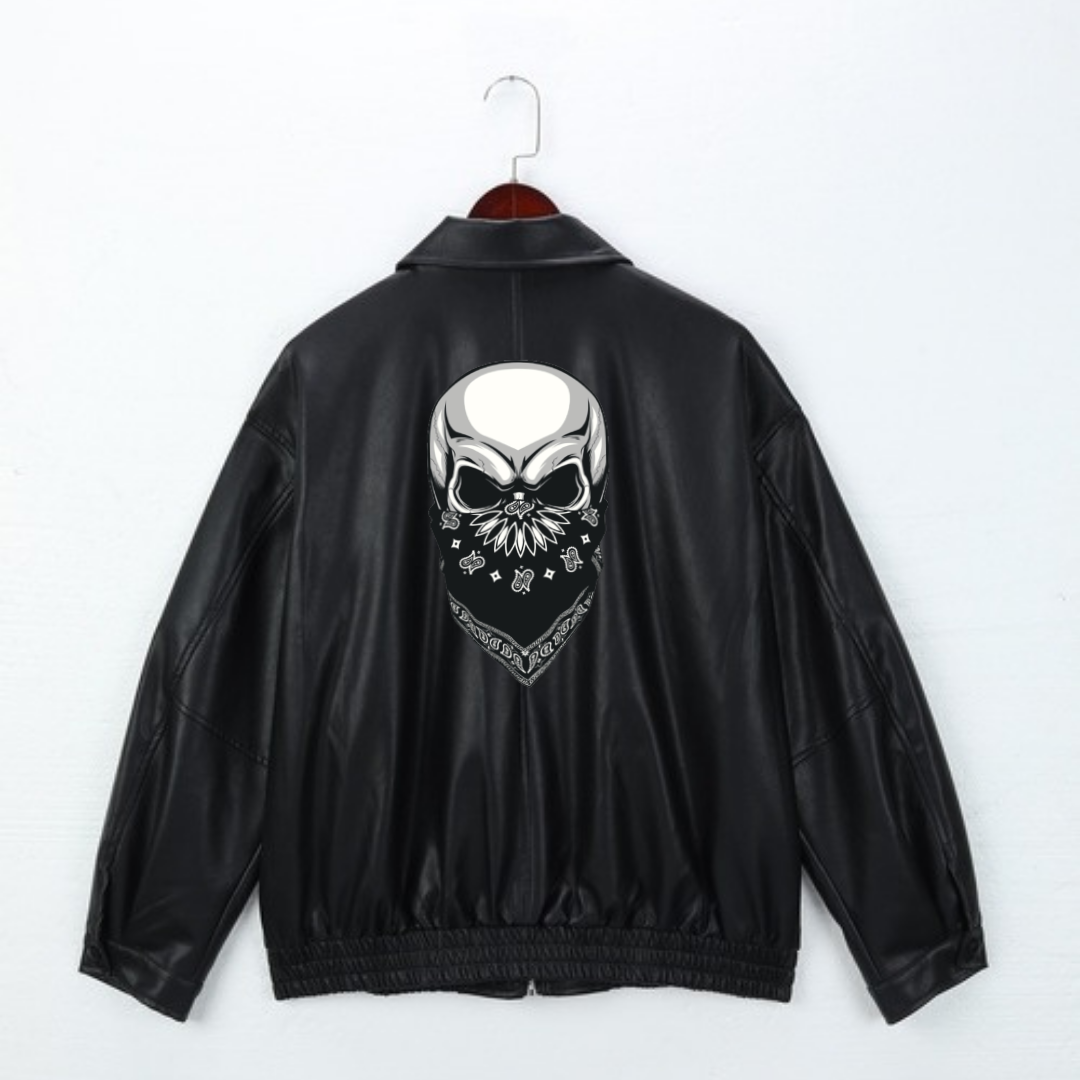 Skull Baskılı Streetwear Siyah Oversize Unisex Astarlı Deri Ceket