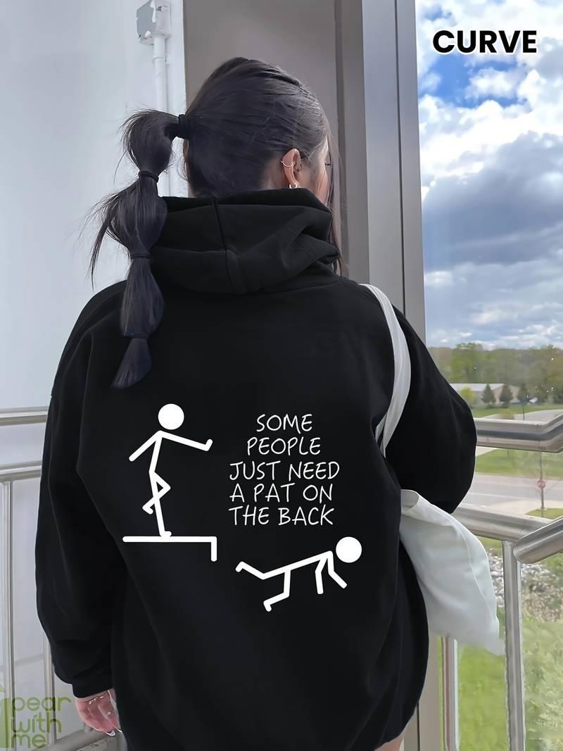 Slogan Baskılı Siyah Kapşonlu Sweatshirt 