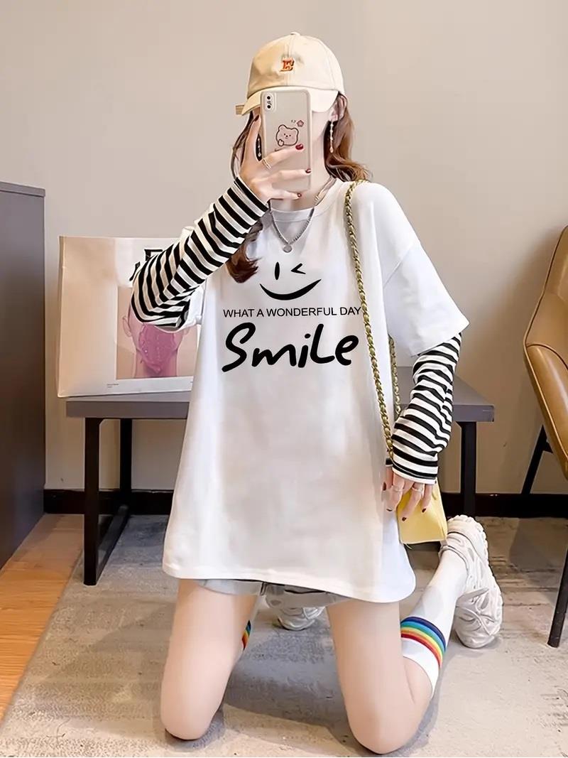 Smile Fake Sleeves Unisex Uzun Kollu Beyaz T-Shirt