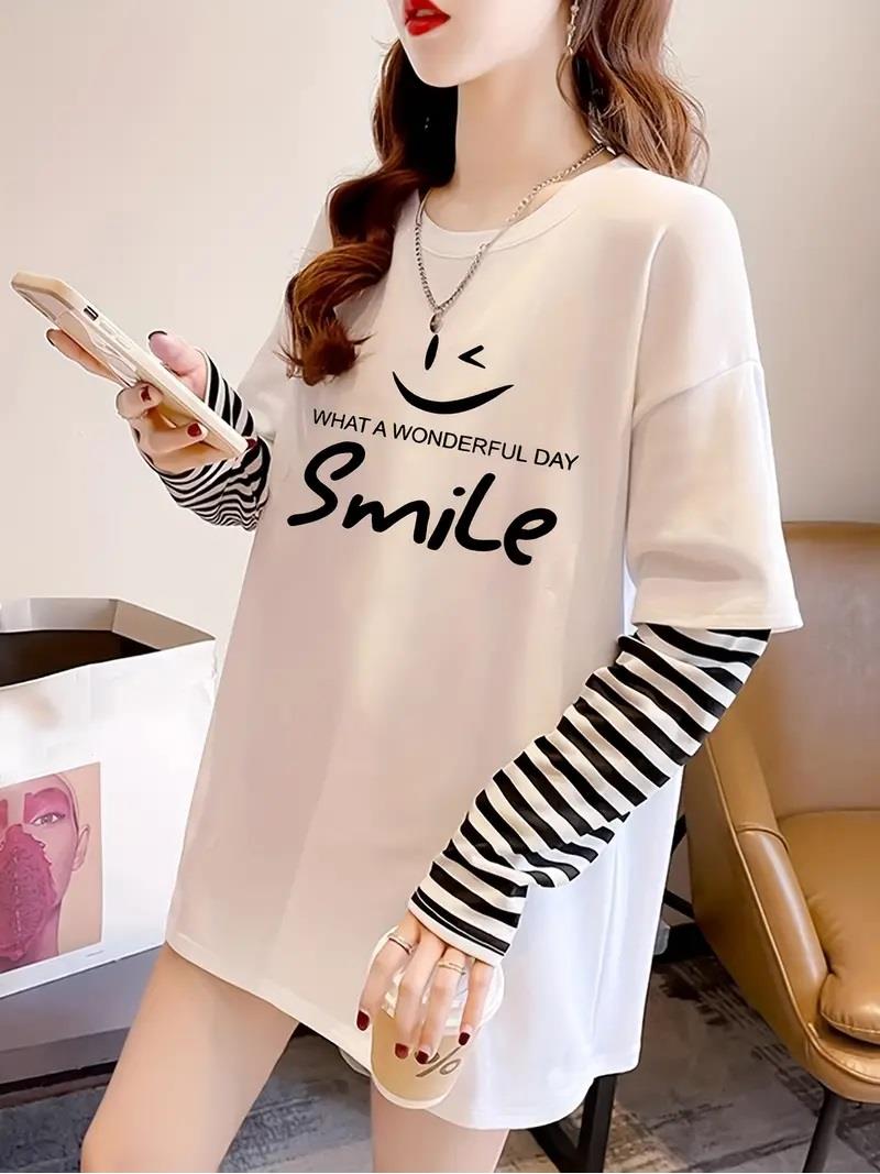 Smile Fake Sleeves Unisex Uzun Kollu Beyaz T-Shirt
