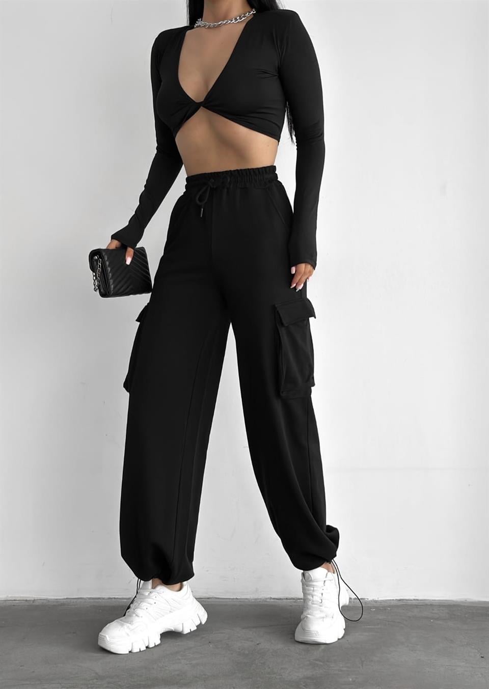 Sokak Tarzı Kargo Cepli Lastik Paça Unisex Jogger Fit Tracksuit