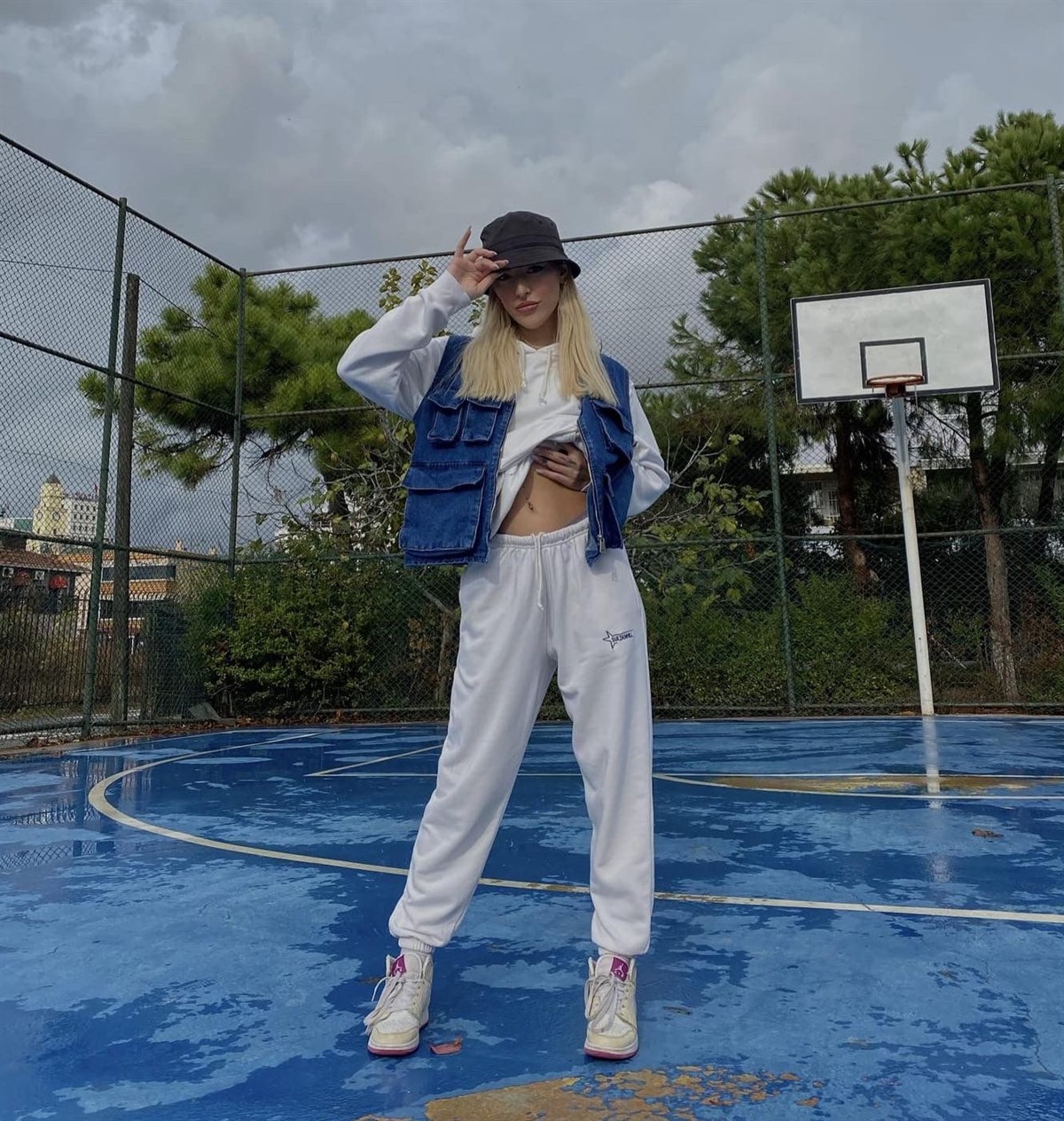 Sokak Tarzı Körüklü Cep Detay Denim Unisex Mavi Yelek