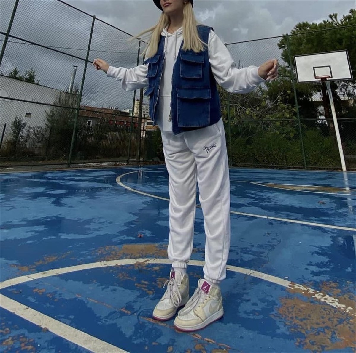 Sokak Tarzı Körüklü Cep Detay Denim Unisex Mavi Yelek