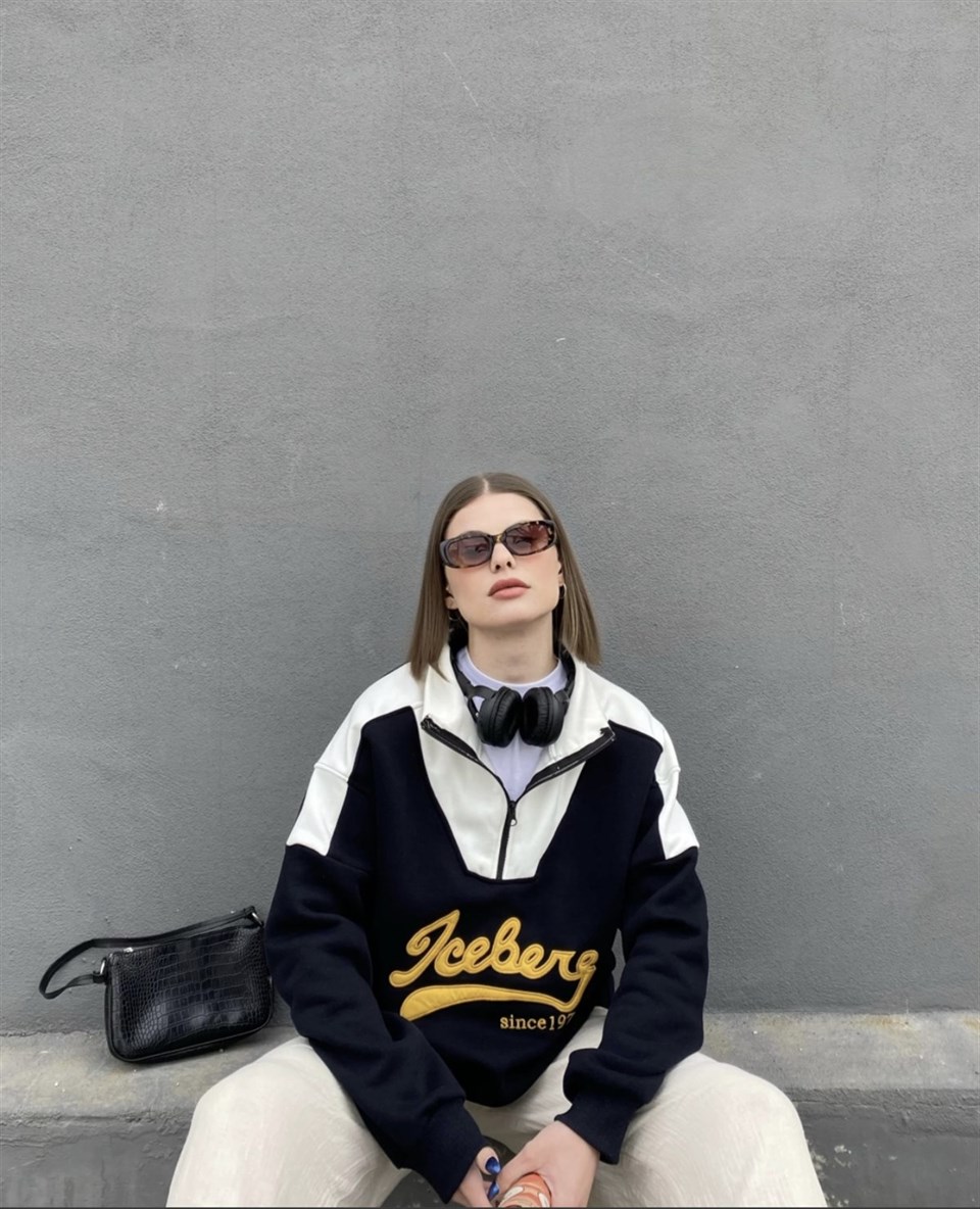Sokak Tarzı Siyah Iceberg Fermuarlı Sweatshirt