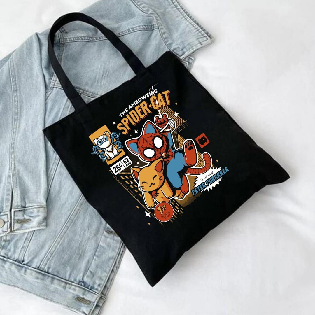 Spider Cat Siyah Bez Çanta 