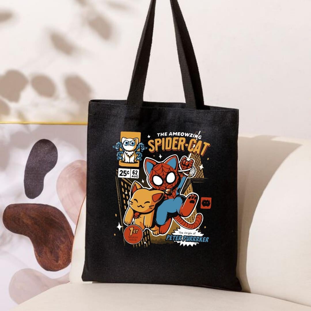 Spider Cat Siyah Bez Çanta 
