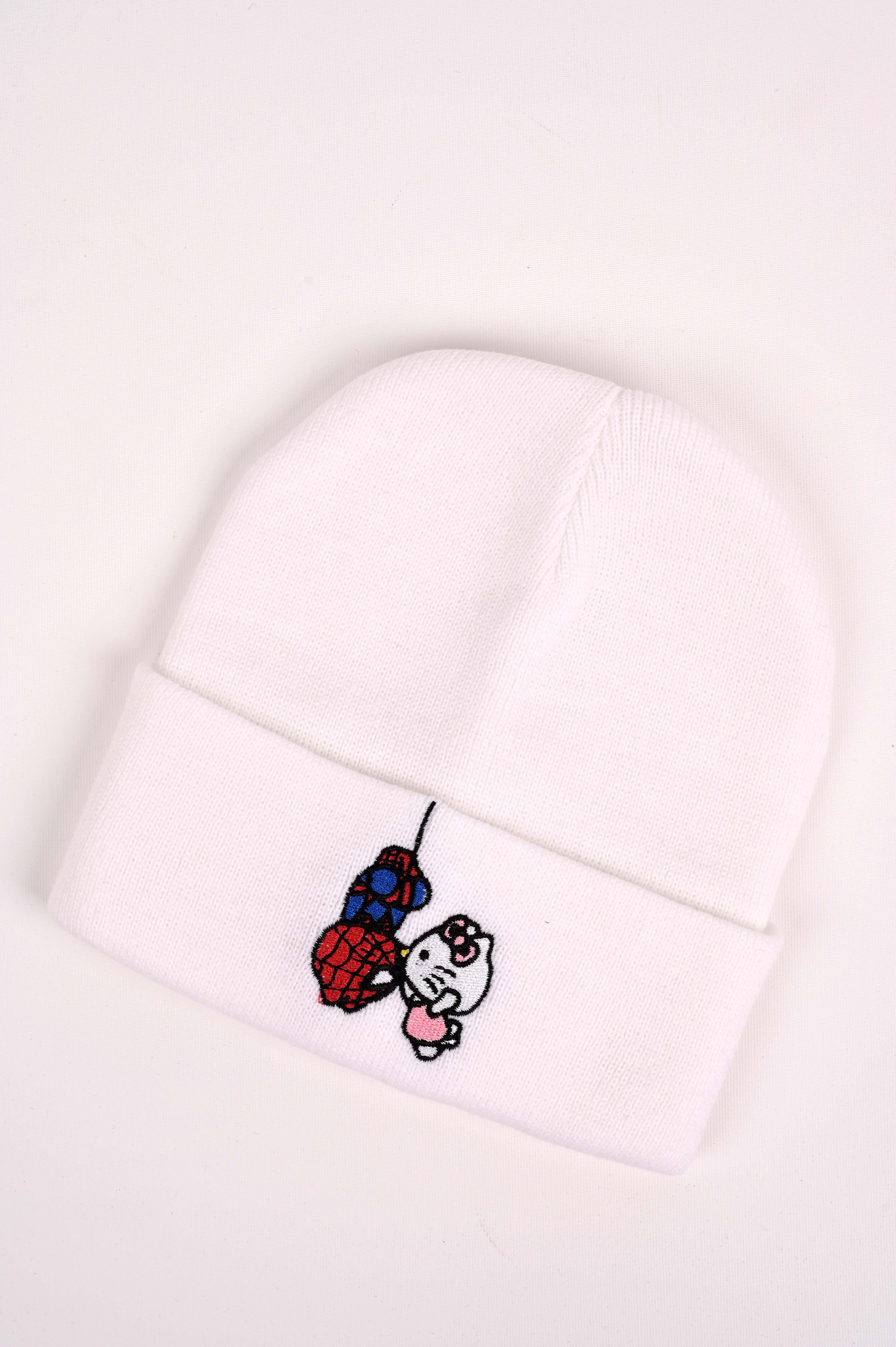 Spider & Hello Nakış İşleme Unisex Beyaz Bere