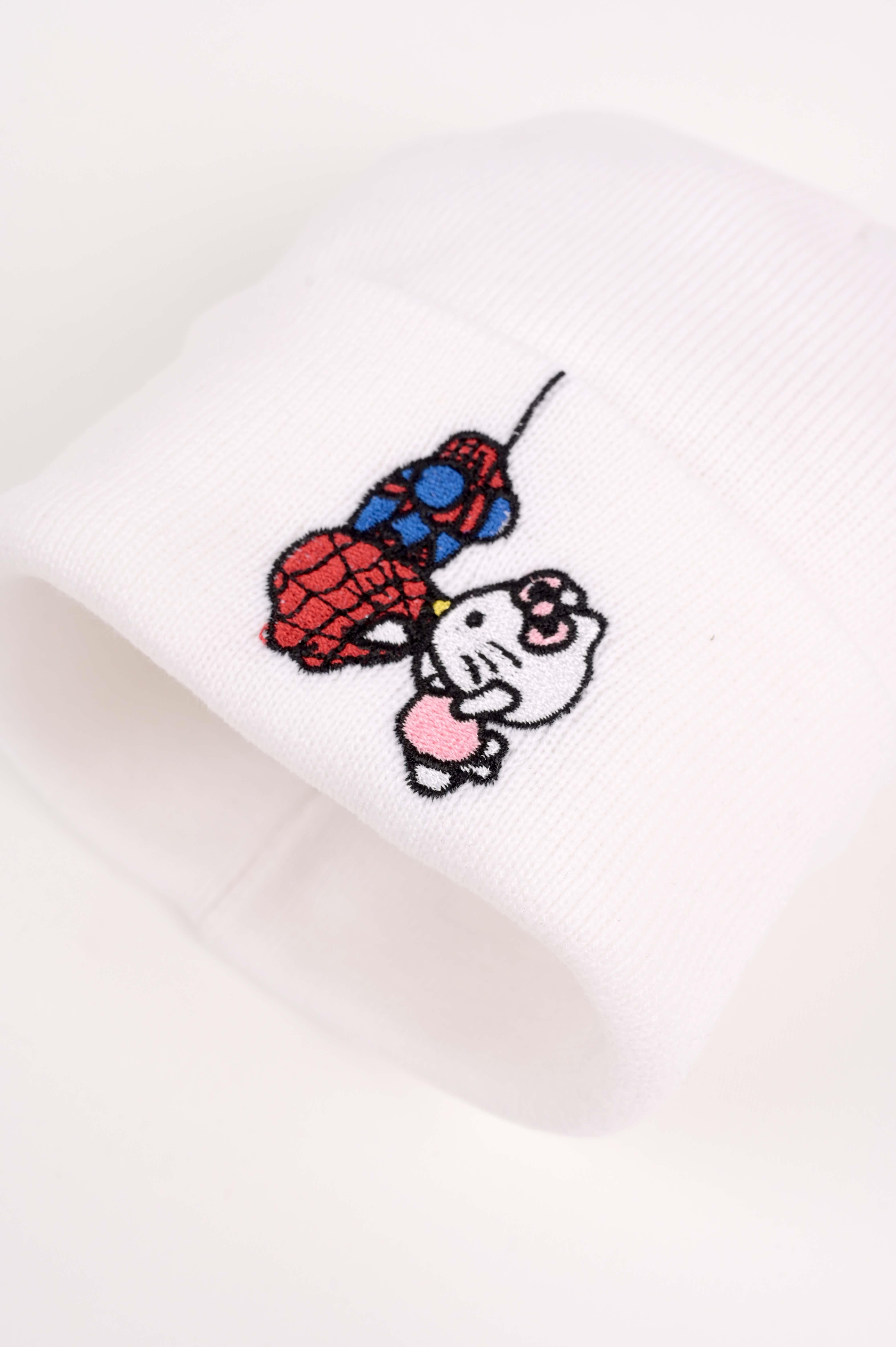 Spider & Hello Nakış İşleme Unisex Beyaz Bere