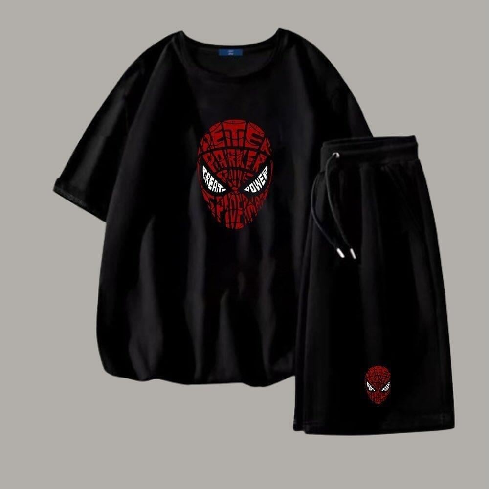 Spider Web Siyah Oversize Kısa Kol & Eşofman Altı Unisex İkili Takım