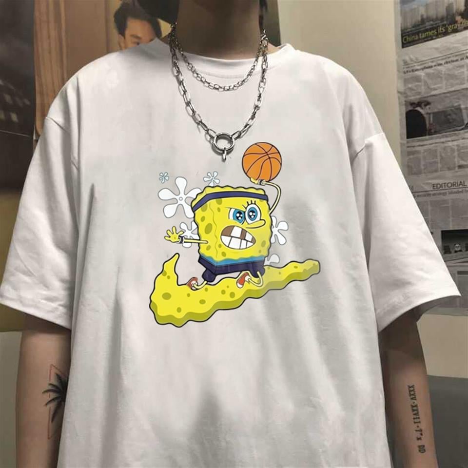 Sponge Bob Square Shorts Baskılı Beyaz Unisex Oversize T-shirt