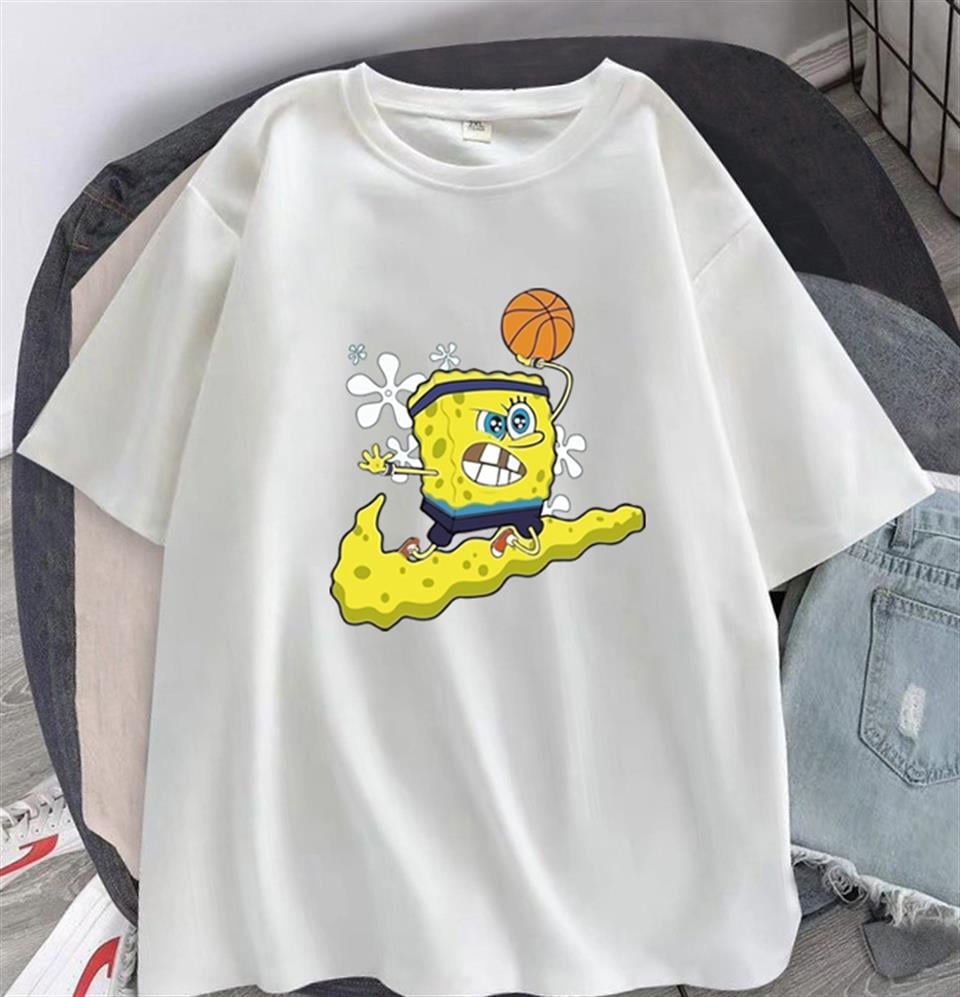 Sponge Bob Square Shorts Baskılı Beyaz Unisex Oversize T-shirt