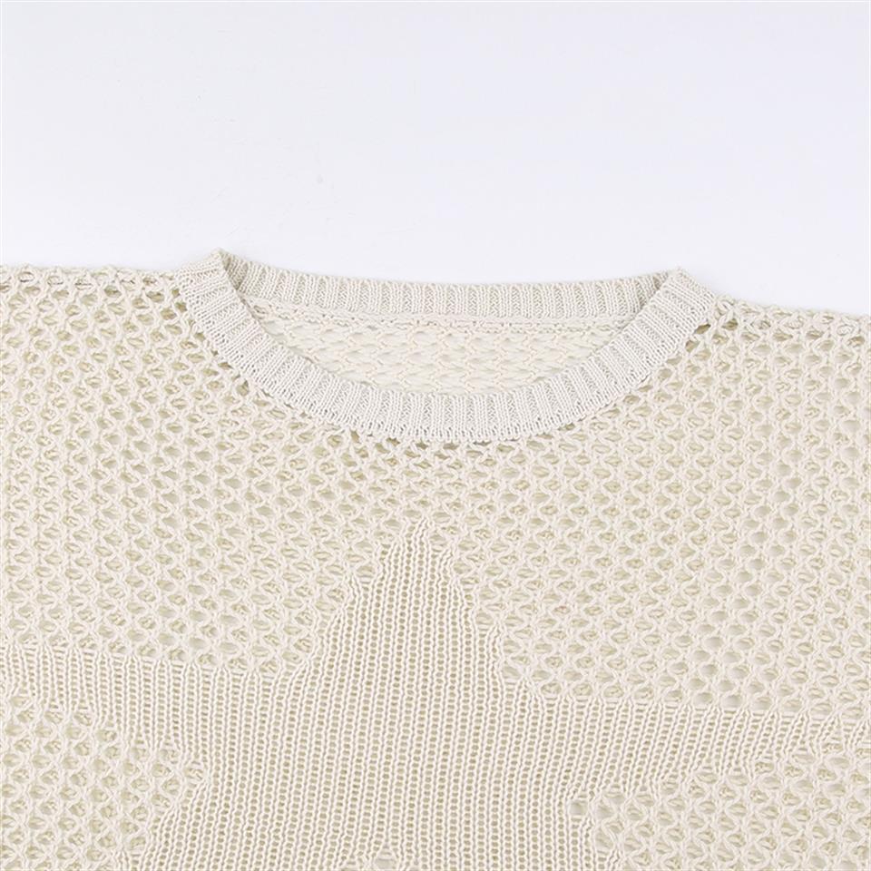 Star Detail Oversize Krem Rengi Triko Örgü Kazak