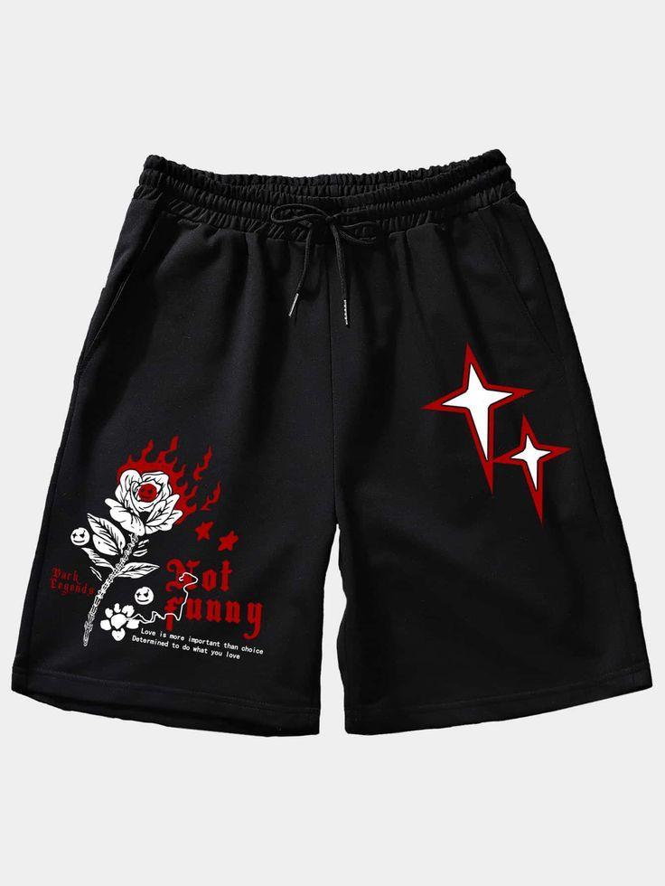 Star Rose Baskılı Gri Unisex Penye Şort