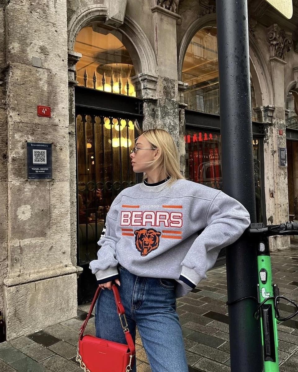 Streetwear Bears Gri Unisex Oversize Bisiklet Yaka Sweatshirt