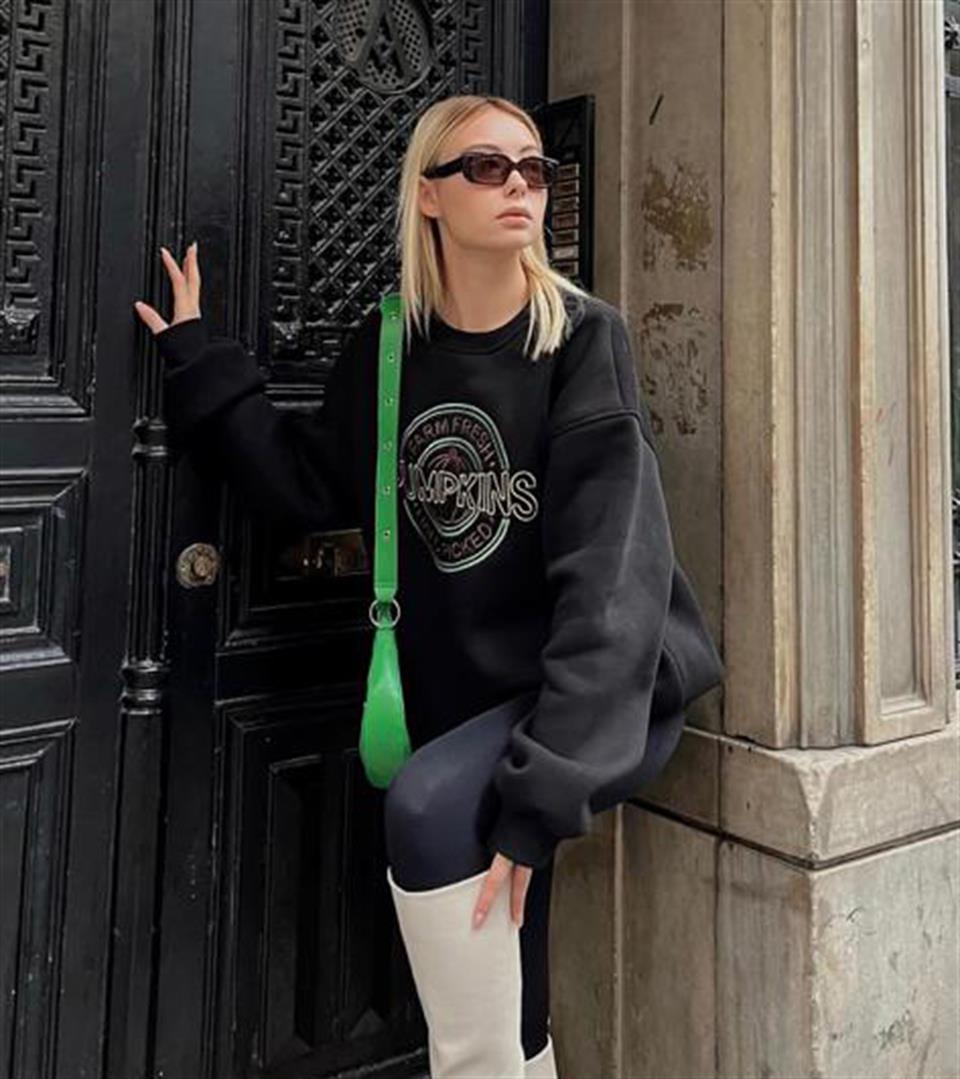 Streetwear Pumpkins Siyah Unisex Oversize Bisiklet Yaka Sweatshirt