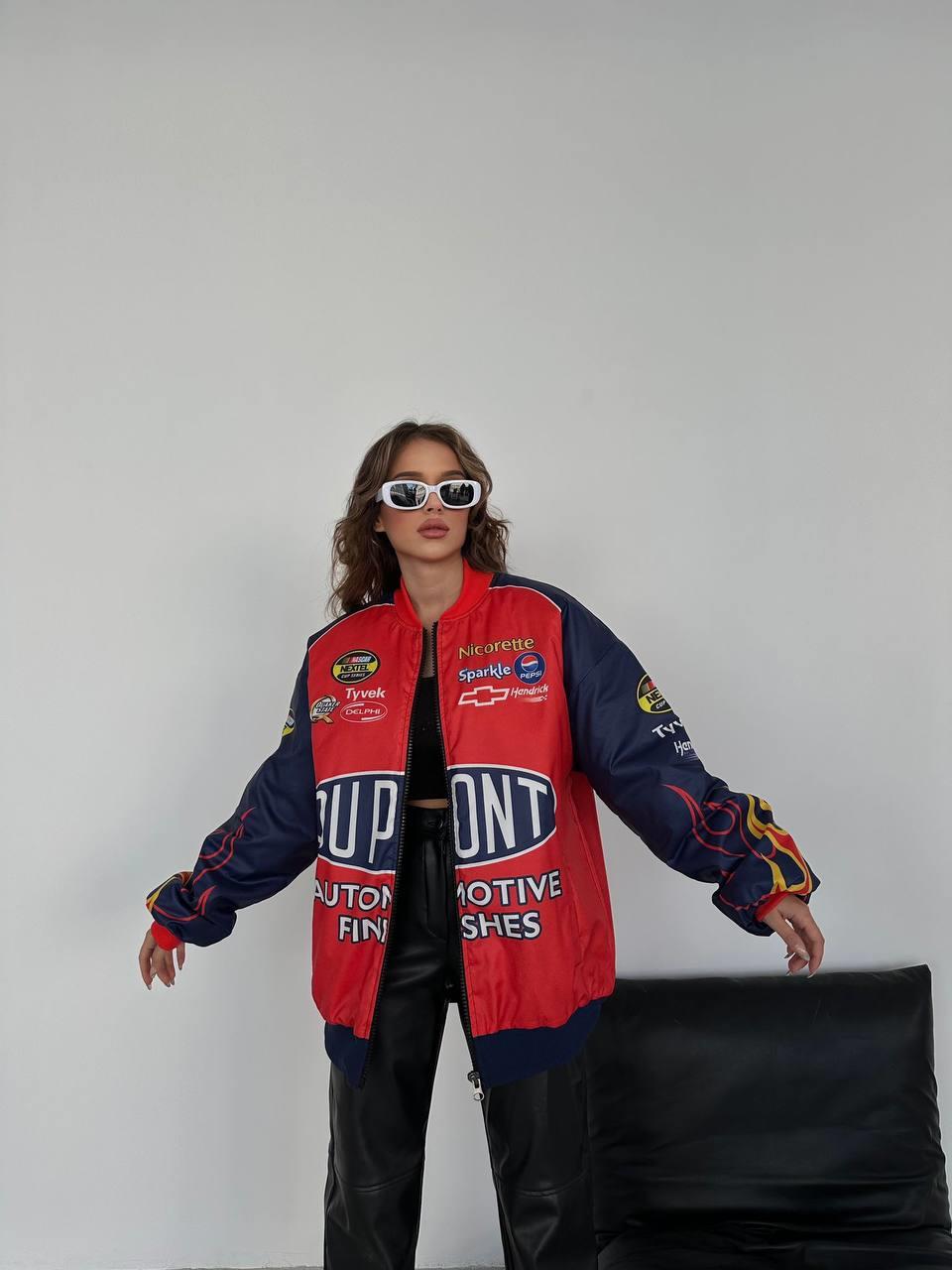 Streetwear Unisex İçi Astarlı Flame Yarışçı Kırmızı Bomber Ceket