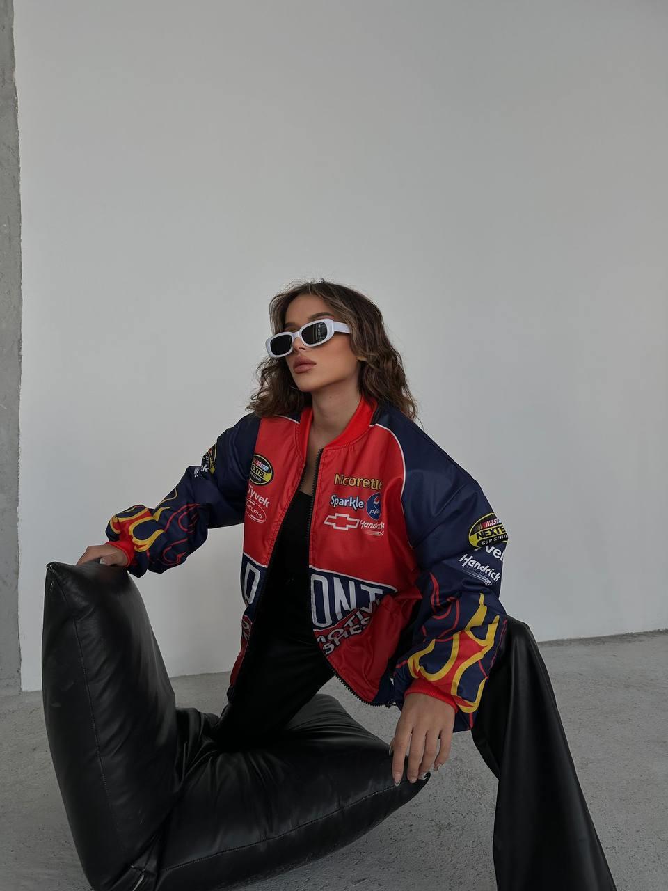 Streetwear Unisex İçi Astarlı Flame Yarışçı Kırmızı Bomber Ceket