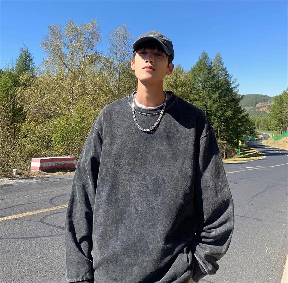 Streetwear Yıkamalı Vintage Unisex Oversize Bisiklet Yaka Sweatshirt