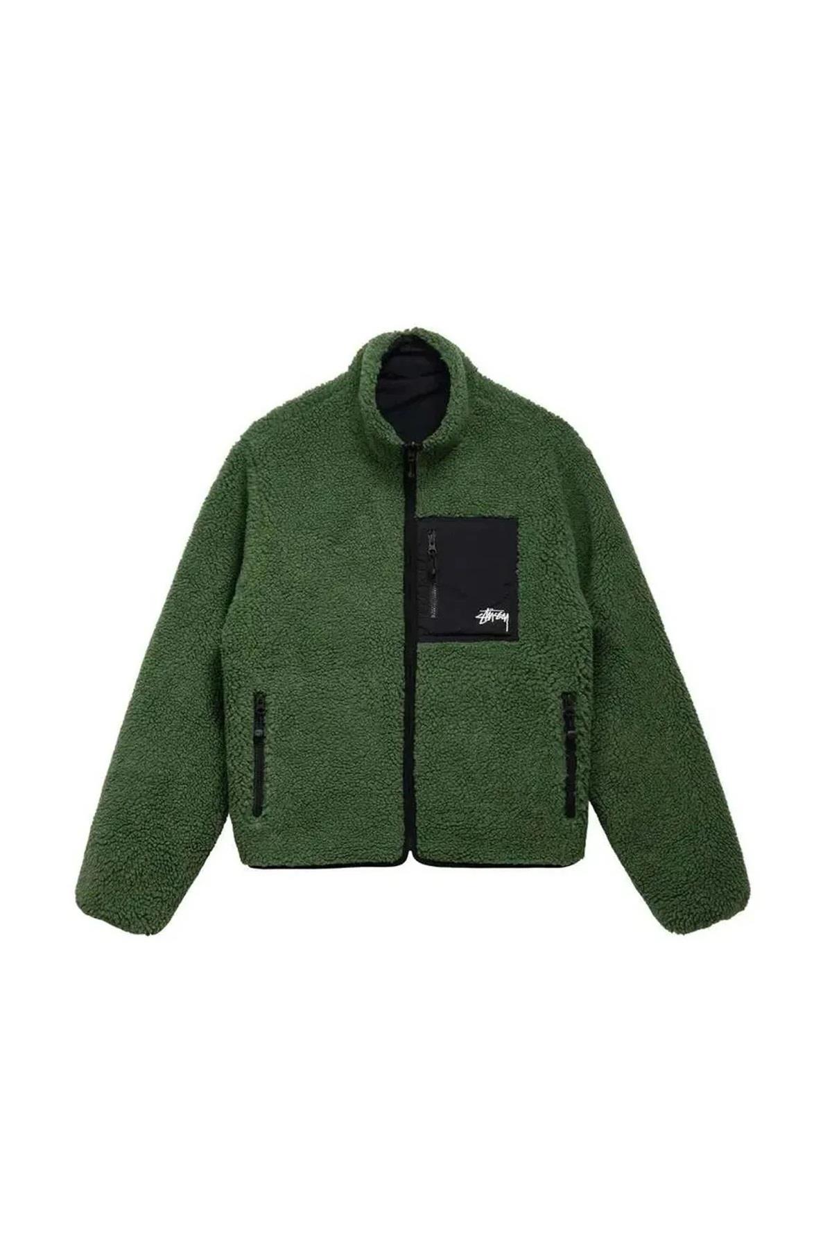 Stussy 8 Ball Fleece Unisex Fermuarlı Yeşil Kuzu Ceket