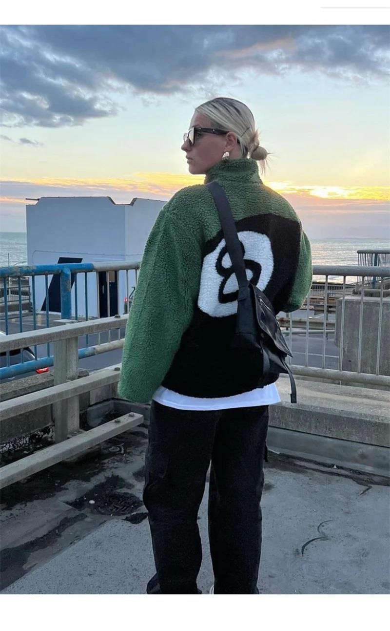 Stussy 8 Ball Fleece Unisex Fermuarlı Yeşil Kuzu Ceket