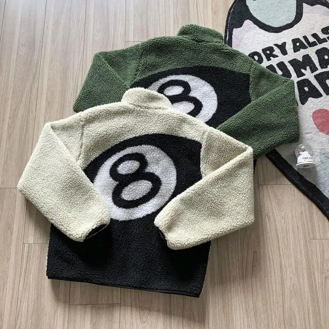 Stussy 8 Ball Fleece Unisex Fermuarlı Yeşil Kuzu Ceket