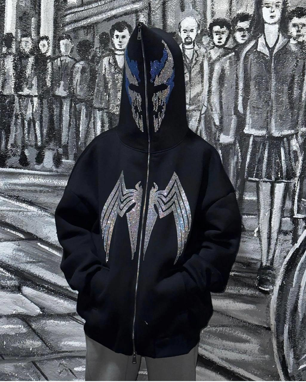 Taşlı Spider Tam Fermuarlı Zip Detaylı Streetweat Oversize Hırka