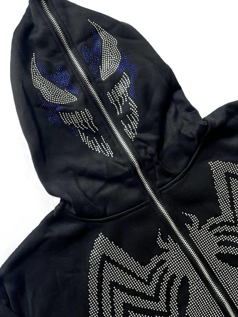Taşlı Spider Tam Fermuarlı Zip Detaylı Streetweat Oversize Hırka