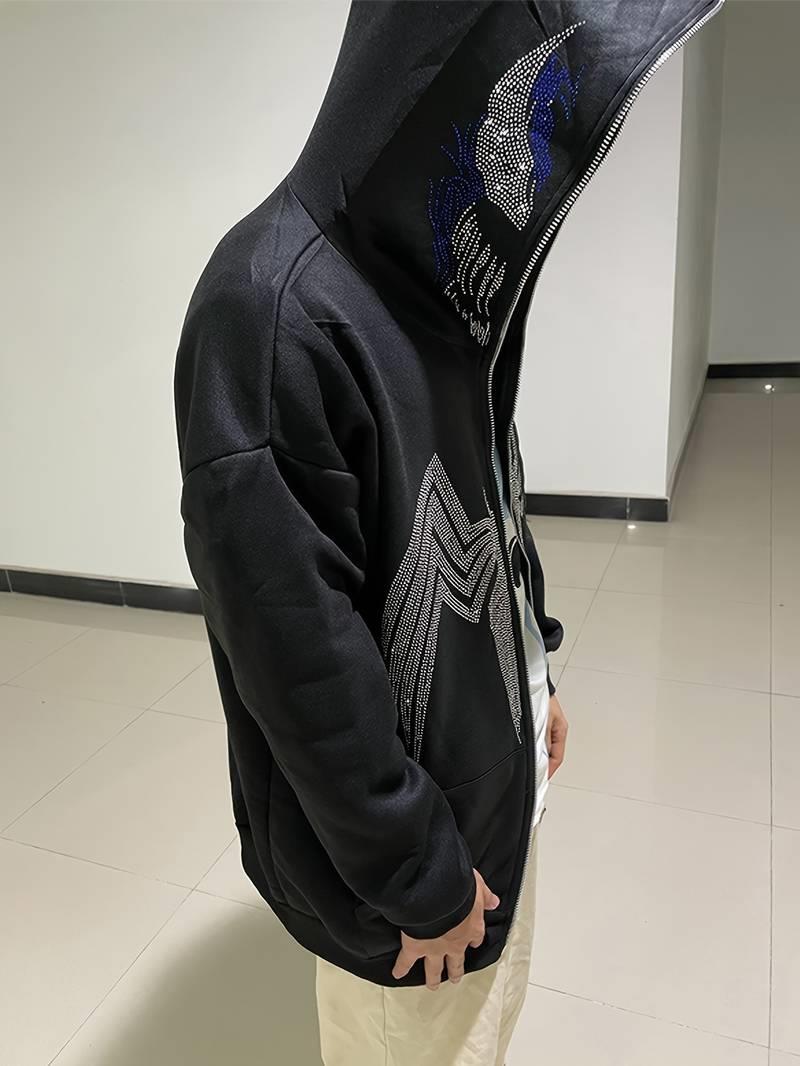 Taşlı Spider Tam Fermuarlı Zip Detaylı Streetweat Oversize Hırka