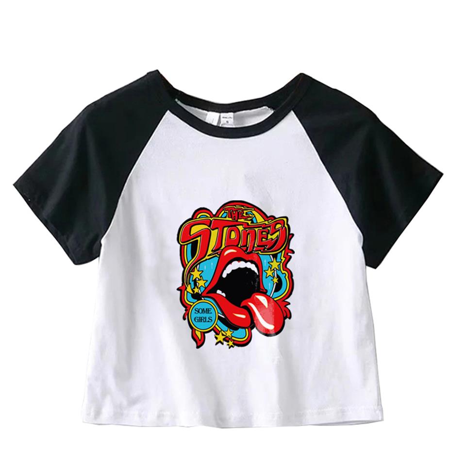 The Rolling Stones Baskılı Reglan Kol Beyaz Crop