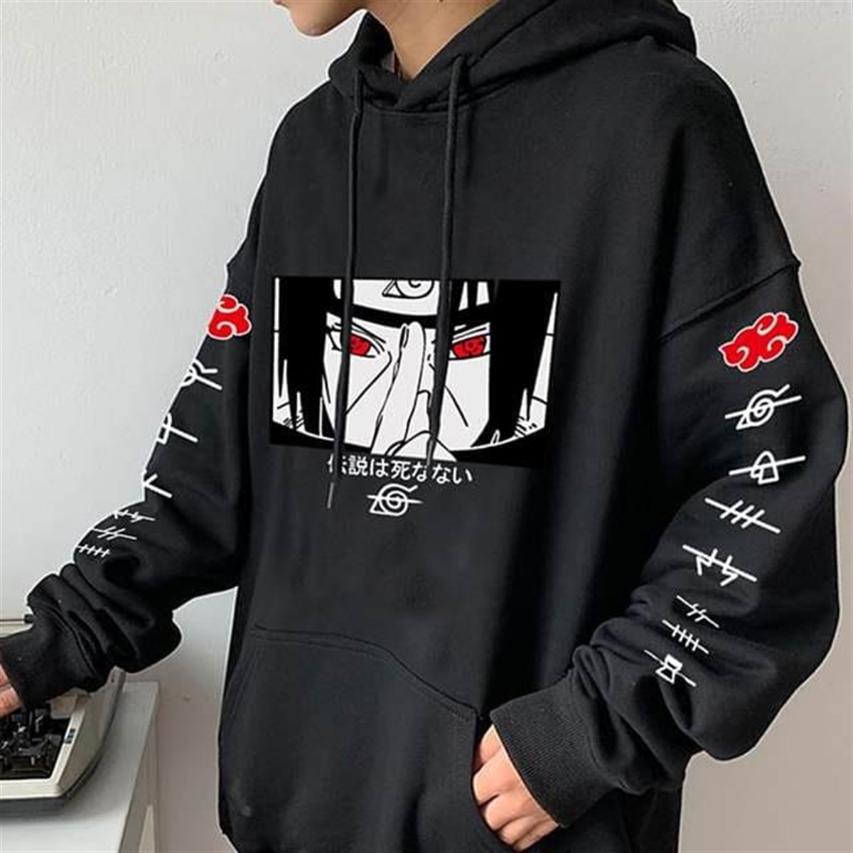 Touz Anime Naruto Itachi Uchiha Siyah Kapşonlu Sweetshirt Hoodie