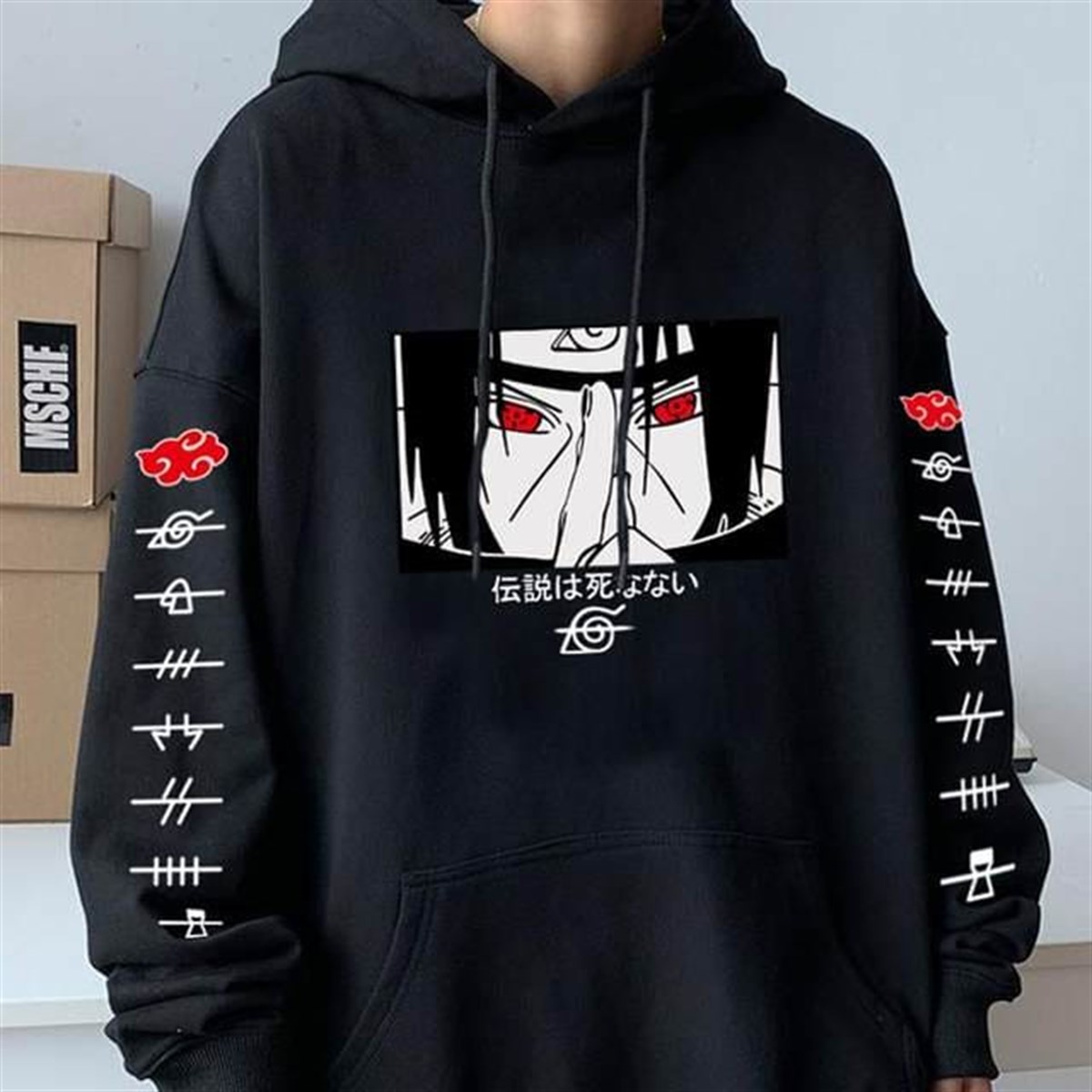 Touz Anime Naruto Itachi Uchiha Siyah Kapşonlu Sweetshirt Hoodie
