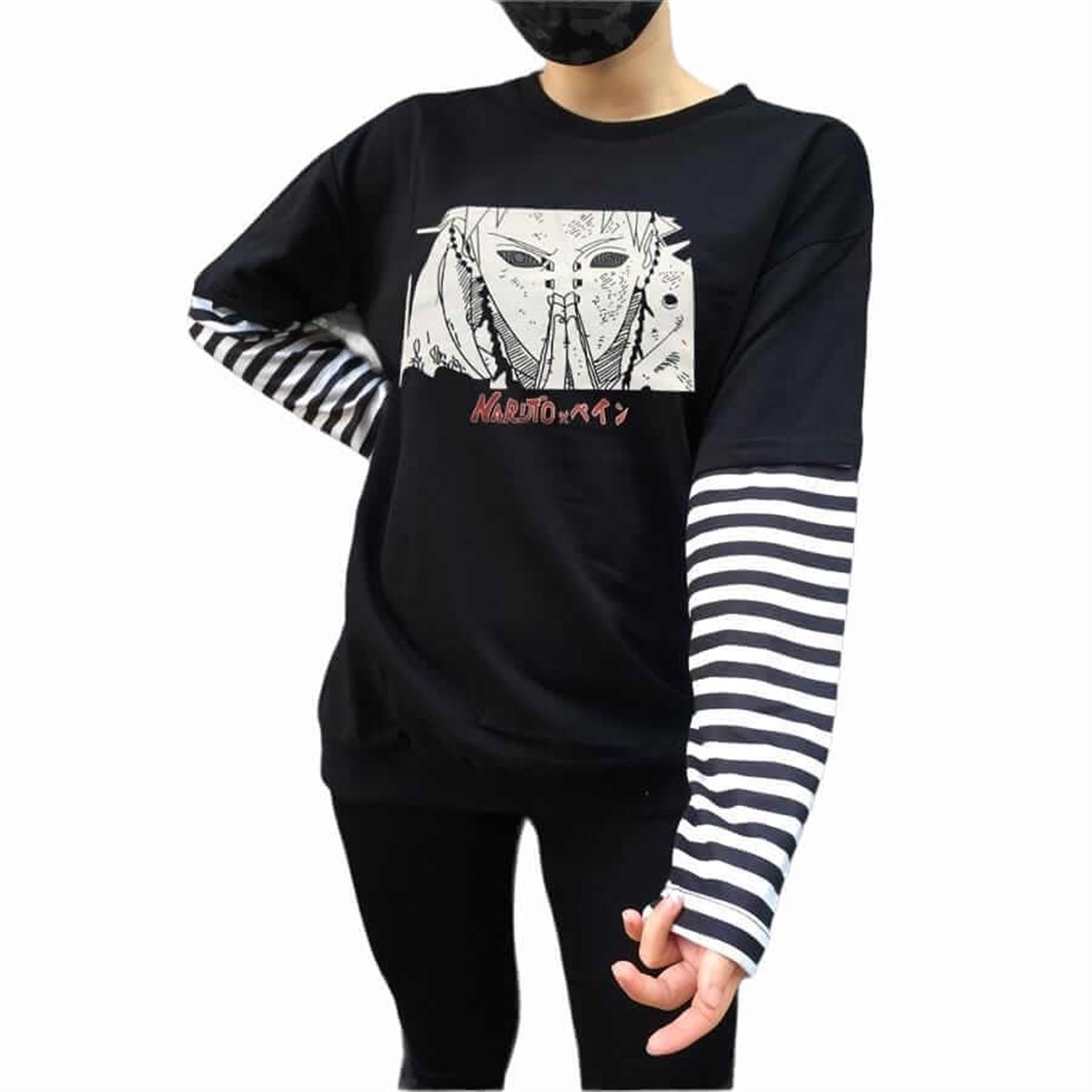 Touz Anime Obito Uchiha Çizgili Kollu Unisex T-shirt