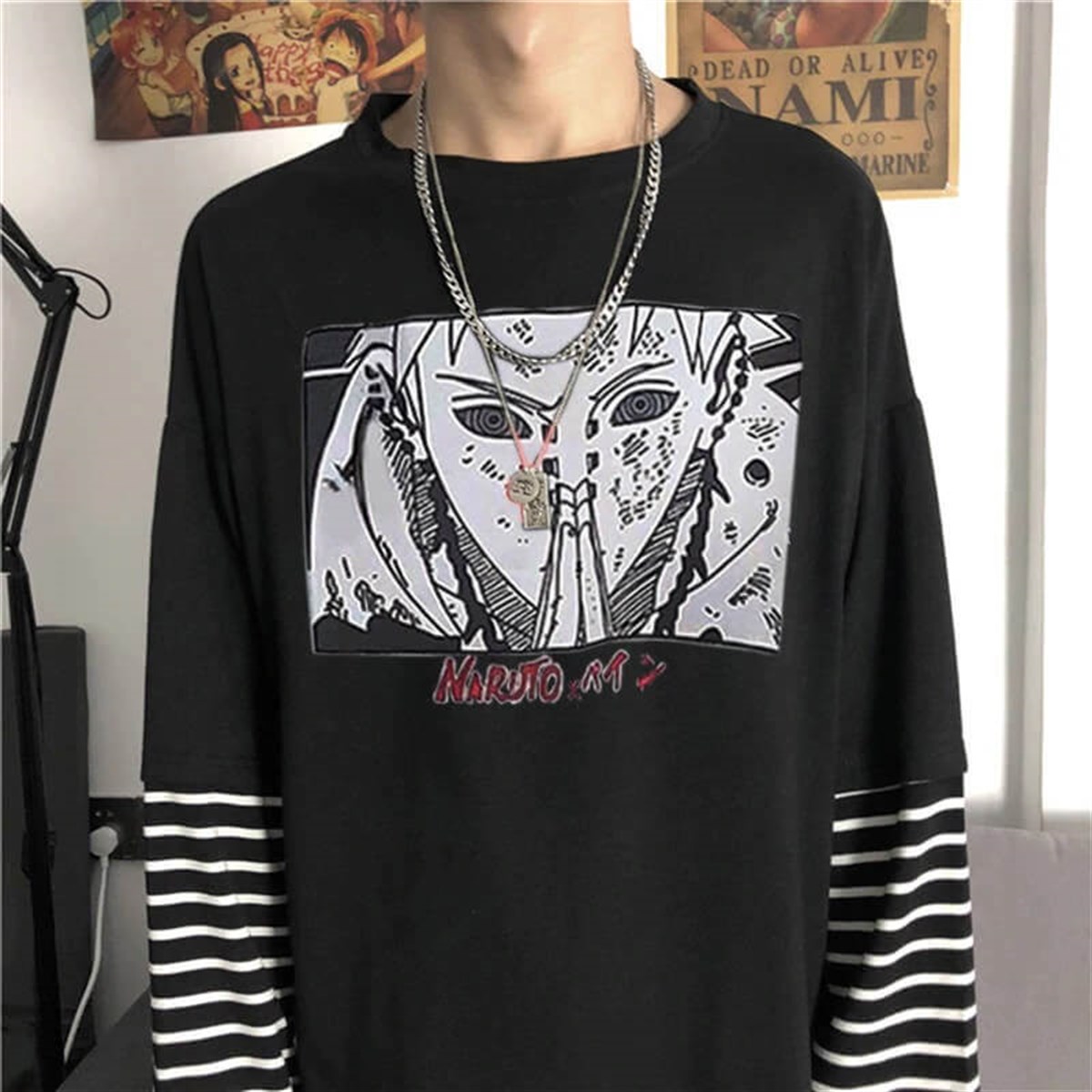 Touz Anime Obito Uchiha Çizgili Kollu Unisex T-shirt