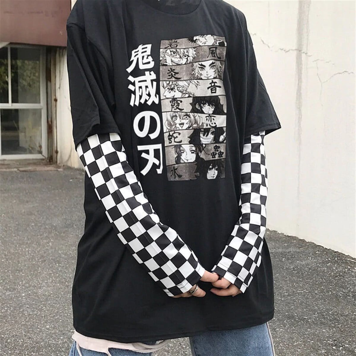 Touz Demon Slayer - Kimetsu No Yaba Nine Pillars Unisex Damalı Kollu T-shirt