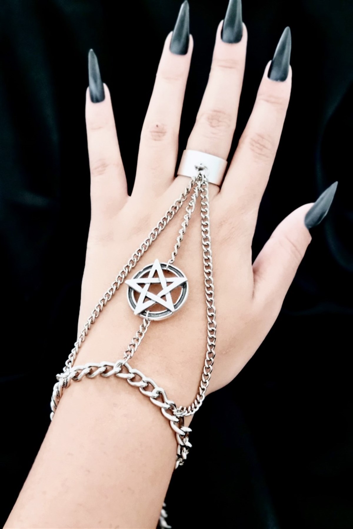Touz Gothic Pentagram Zincirli Yüzüklü Şahmeran