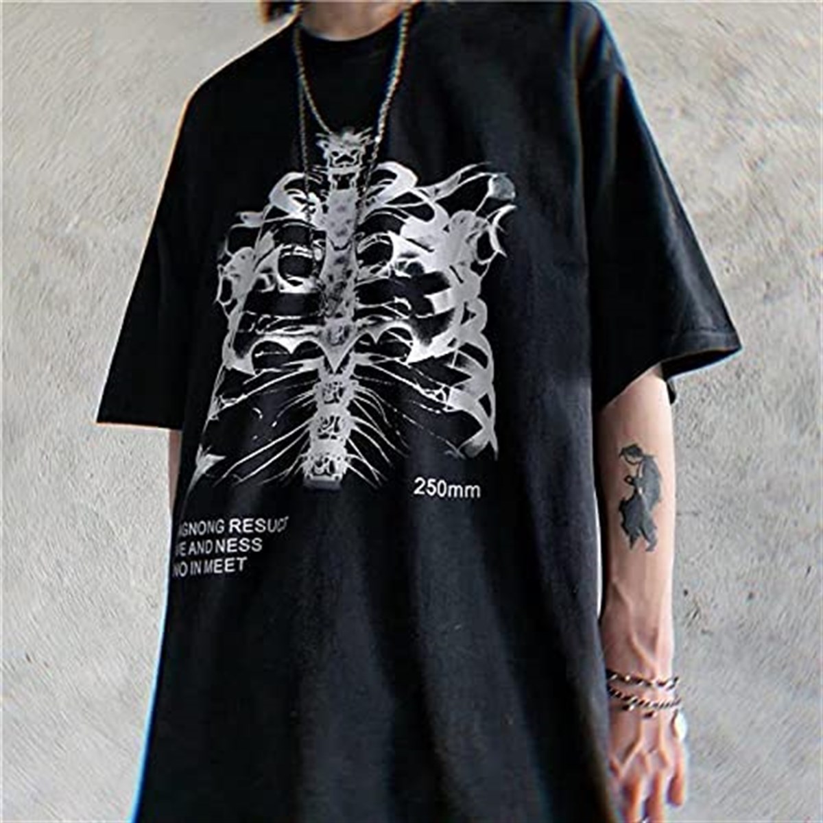 Touz Gothic Punk Skeleton Baskılı Unisex T-shirt