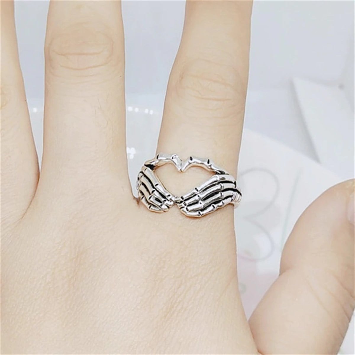 Touz Gothic Skeleton Heart Ayarlanabilir Yüzük