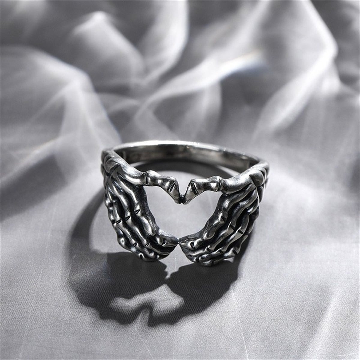 Touz Gothic Skeleton Heart Ayarlanabilir Yüzük