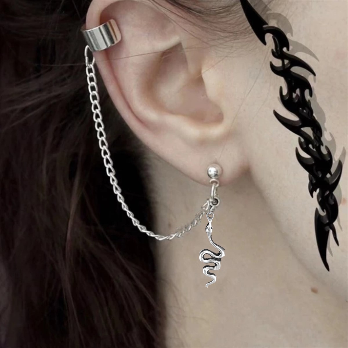 Touz Gothic Snake Zincirli Sallantılı Küpe