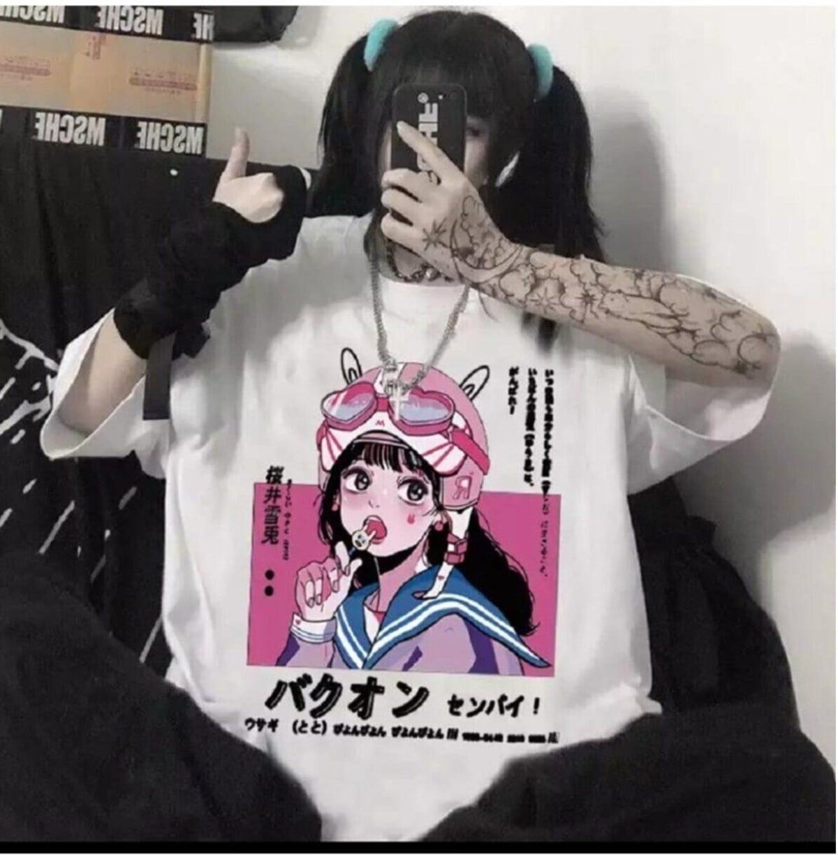 Touz Harajuka Anime Lolipop Girl Beyaz T-shirt