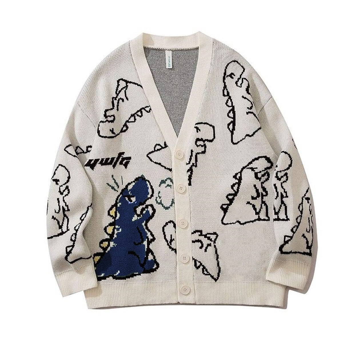 Touz Harajuku Bej Dinazor Oversize Unisex Hırka