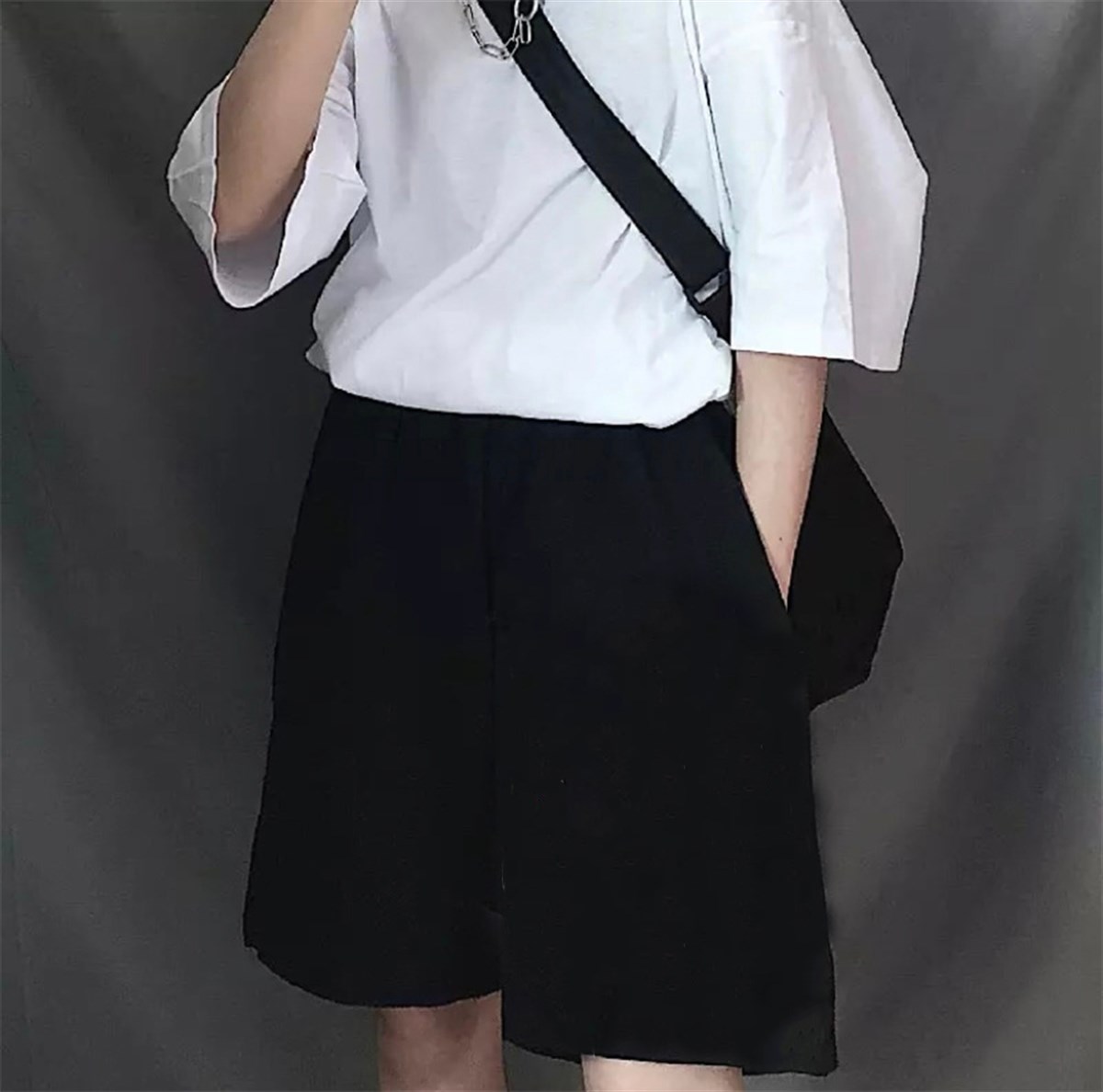 Touz Harajuku Düz Siyah Penye Unisex Şort