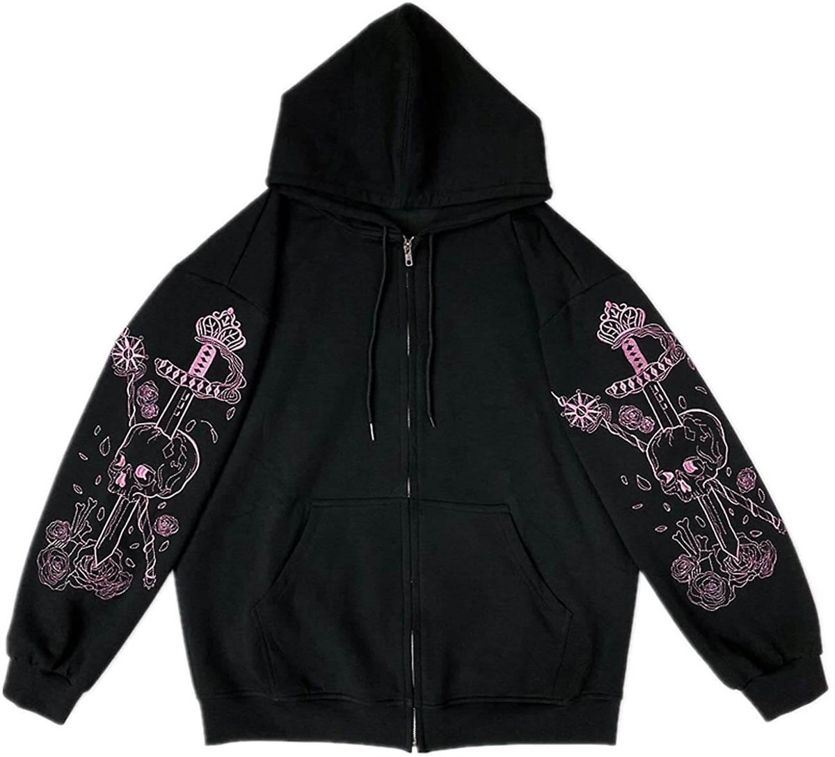 Touz Harajuku Kawaii Pastel Gothic Siyah (Unisex) Fermuarlı Kapşonlu