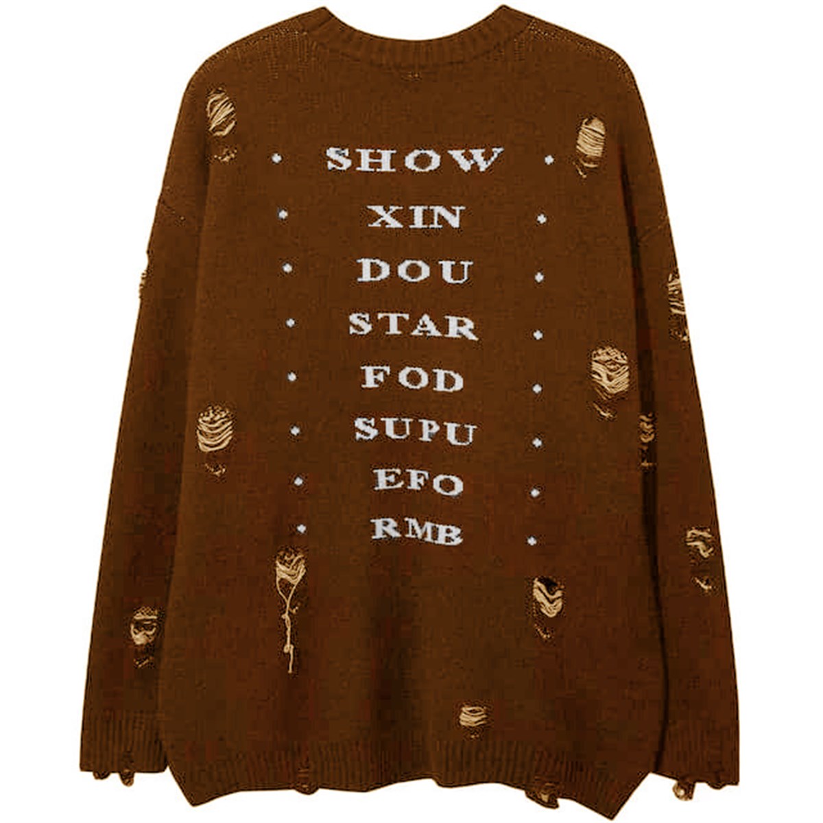 Touz Harajuku Priest Salvation Printed Kahverengi Unisex Yırtıklı Triko Kazak