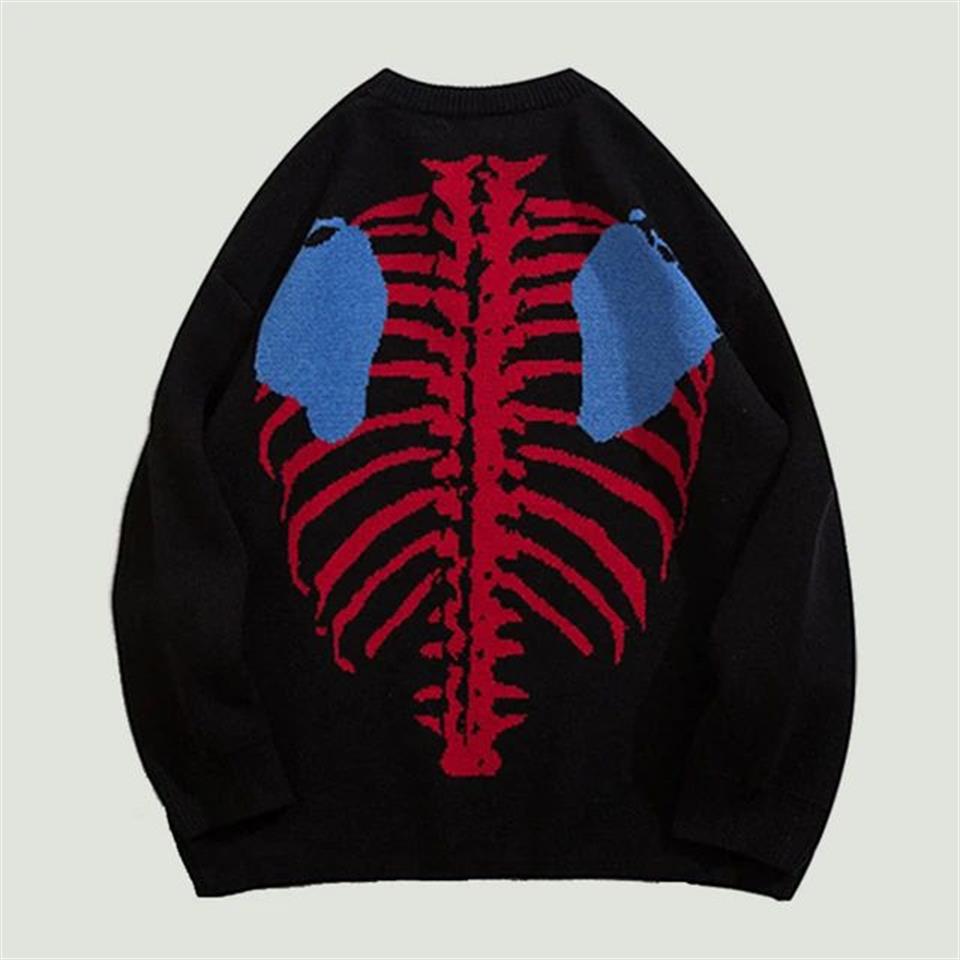 Touz Harajuku Skeleton Heart Unisex Oversize Siyah Kazak