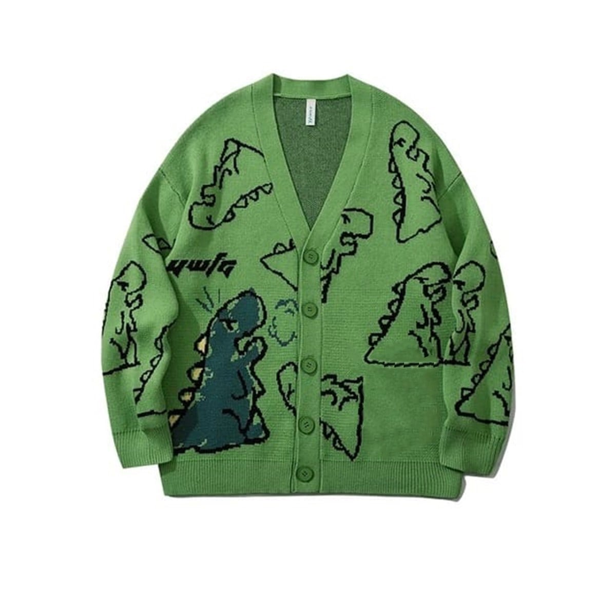 Touz Harajuku Yeşil Dinazor Oversize Unisex Hırka