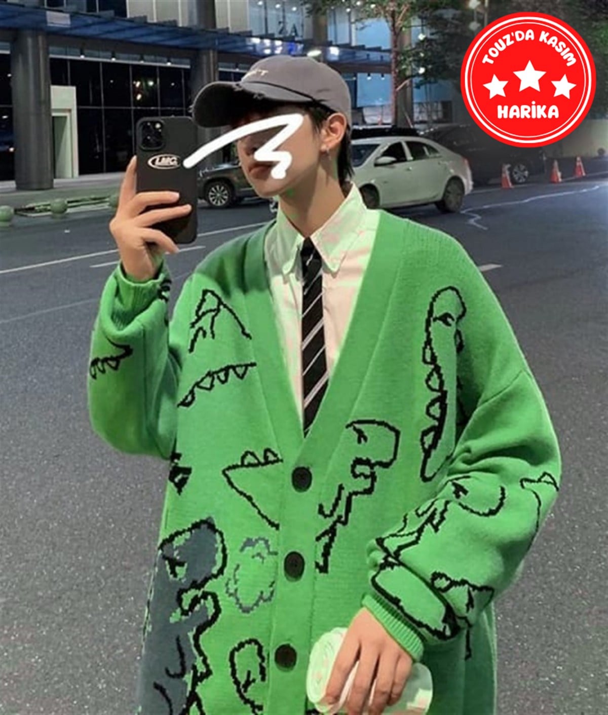 Touz Harajuku Yeşil Dinazor Oversize Unisex Hırka