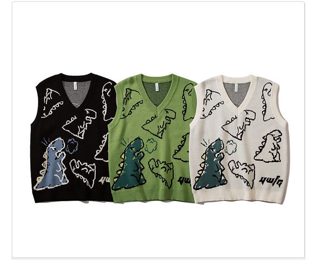 Touz  Kawaii Harajuku Siyah Dinazor Unisex Süveter