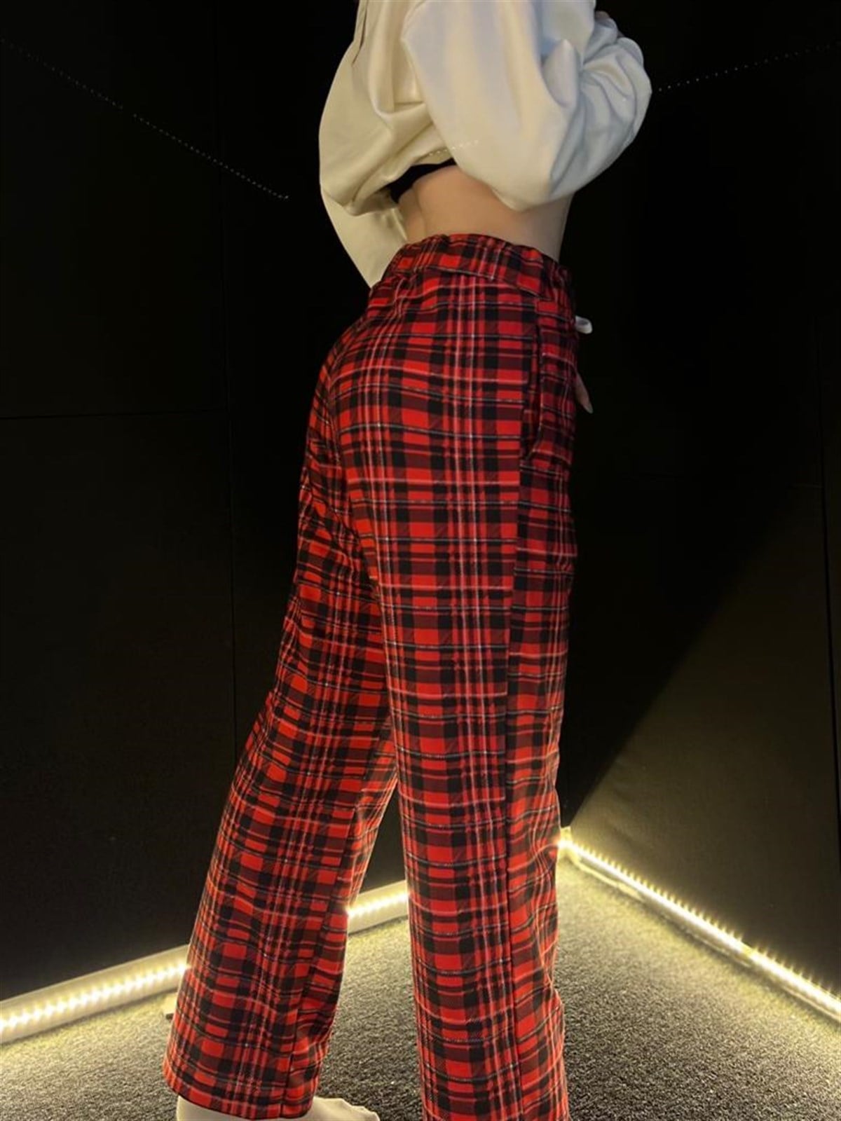 TOUZ KIRMIZI SİYAH EKOSE UNISEX BAGGY EŞOFMAN